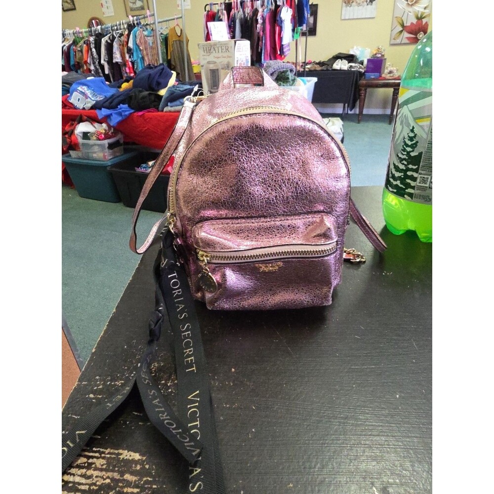 Victoria’s Secret Mini Backpack Metallic Pink Faux Leather Zip Backpack New